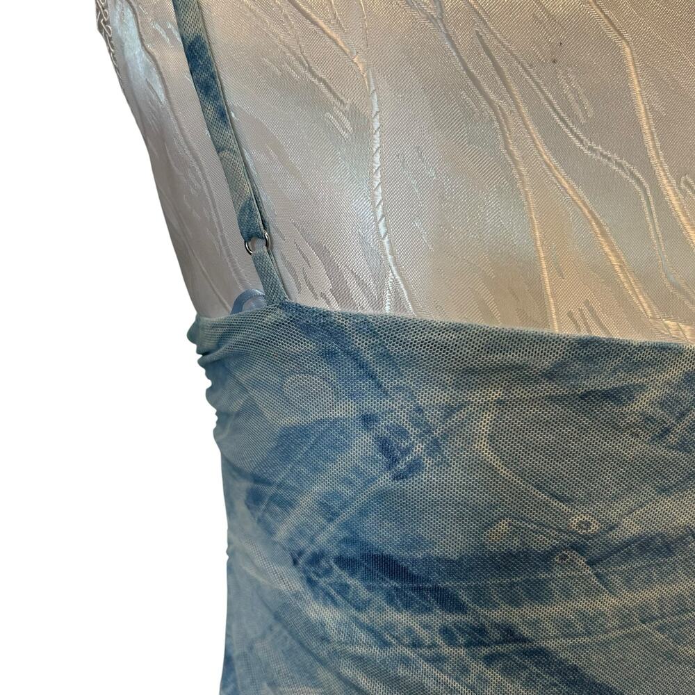 Good American Denim Print Stretch Midi Dress Ruched Coquette Size 1 - Picture 11 of 15